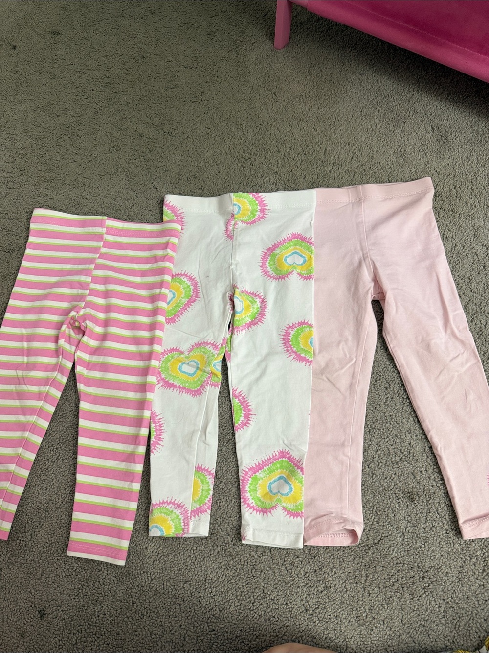 Primark Girls' Pink, White & Yellow Heart Print Leggings - 3 Pack